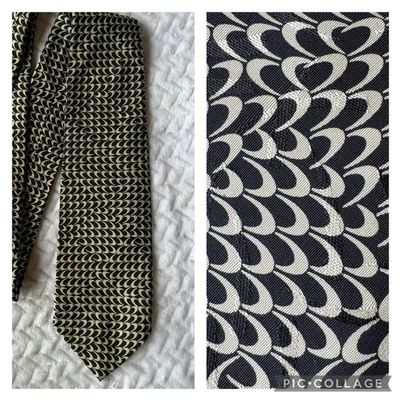 Polo Ralph Lauren Silk Tie Black and Off-White Geometric Print - Picture 1 of 7
